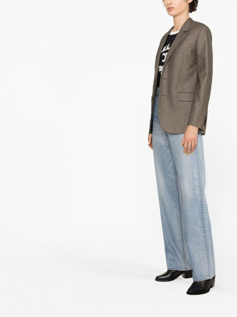 Brown Houndstooth Pattern Single Breasted Blazer