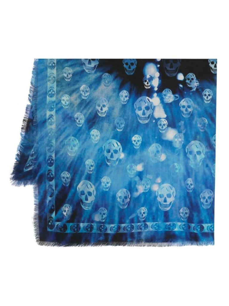 Blue Skull-print Wool Scarf