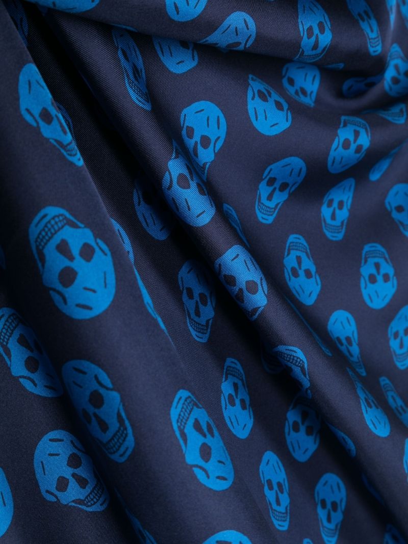 Blue Biker Skull Print Silk Scarf