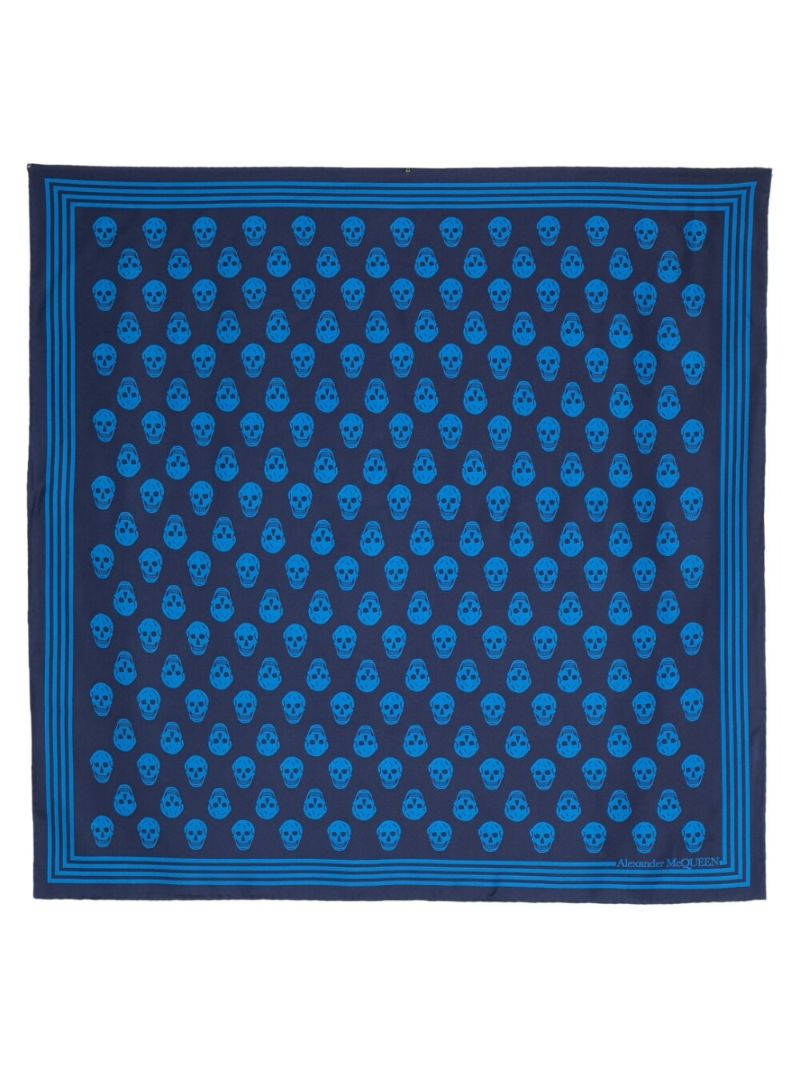 Blue Biker Skull Print Silk Scarf