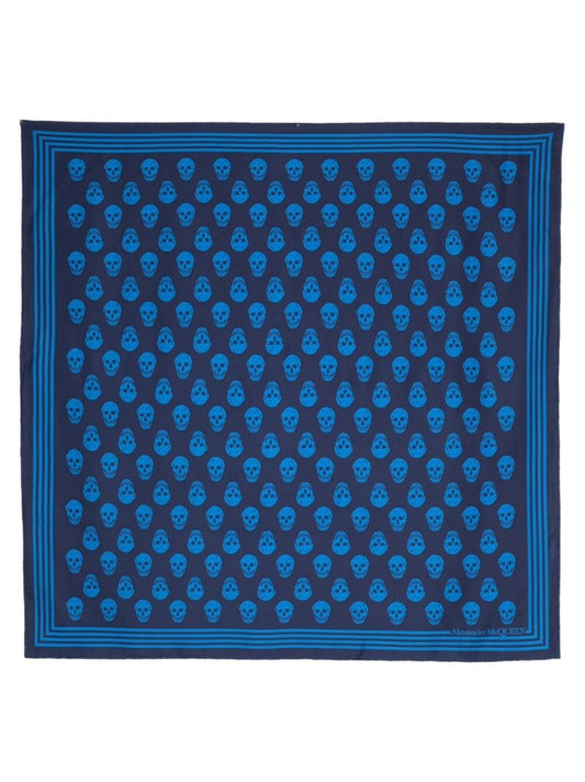 Blue Biker Skull Print Silk Scarf