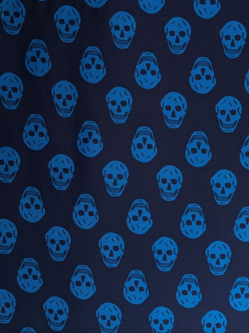 Blue Biker Skull Print Silk Scarf