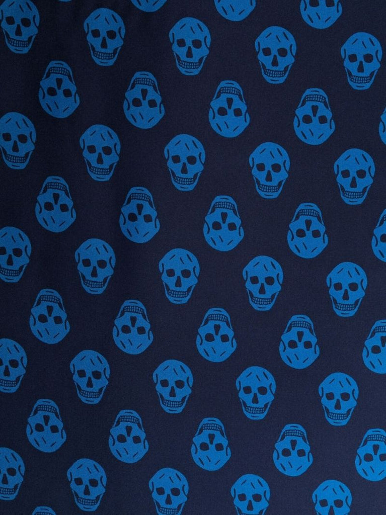 Blue Biker Skull Print Silk Scarf