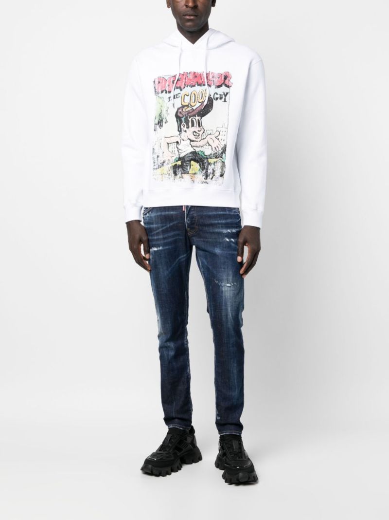 Blue Distressed Slim-leg Jeans