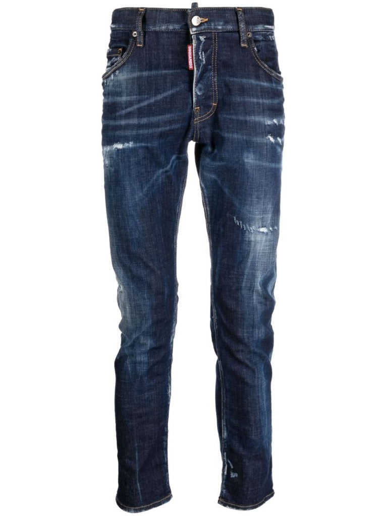 Blue Distressed Slim-leg Jeans