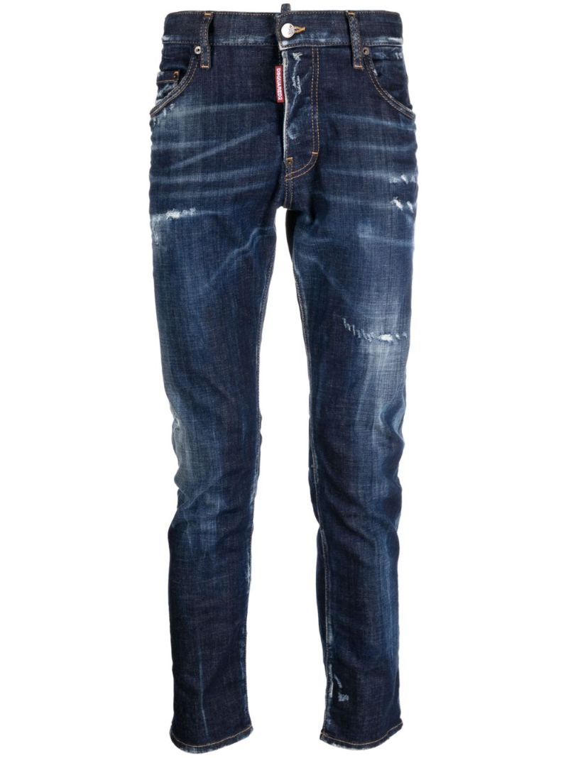 Blue Distressed Slim-leg Jeans