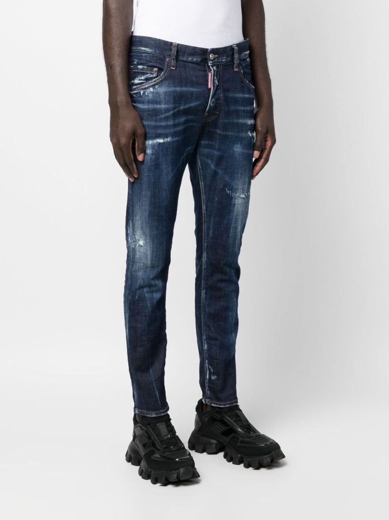 Blue Distressed Slim-leg Jeans