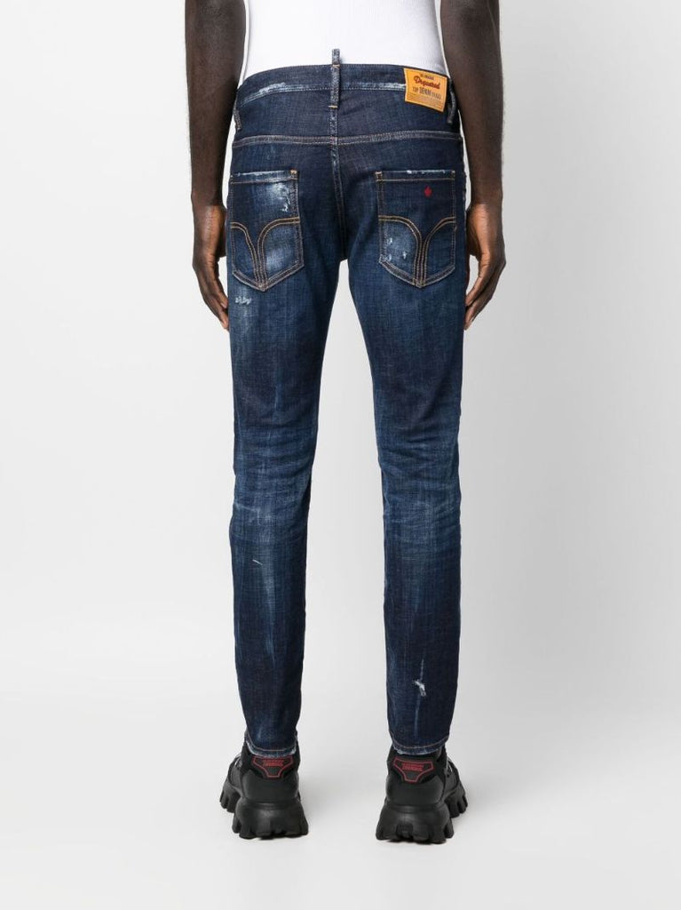 Blue Distressed Slim-leg Jeans