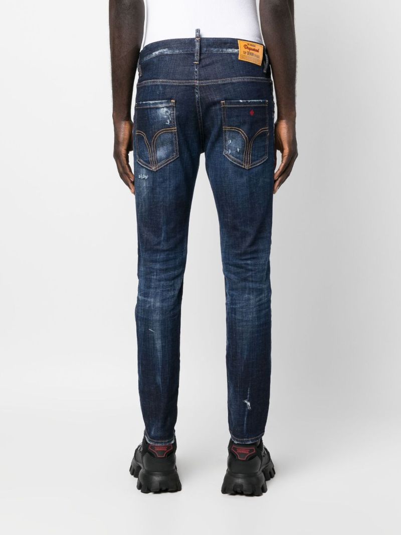 Blue Distressed Slim-leg Jeans