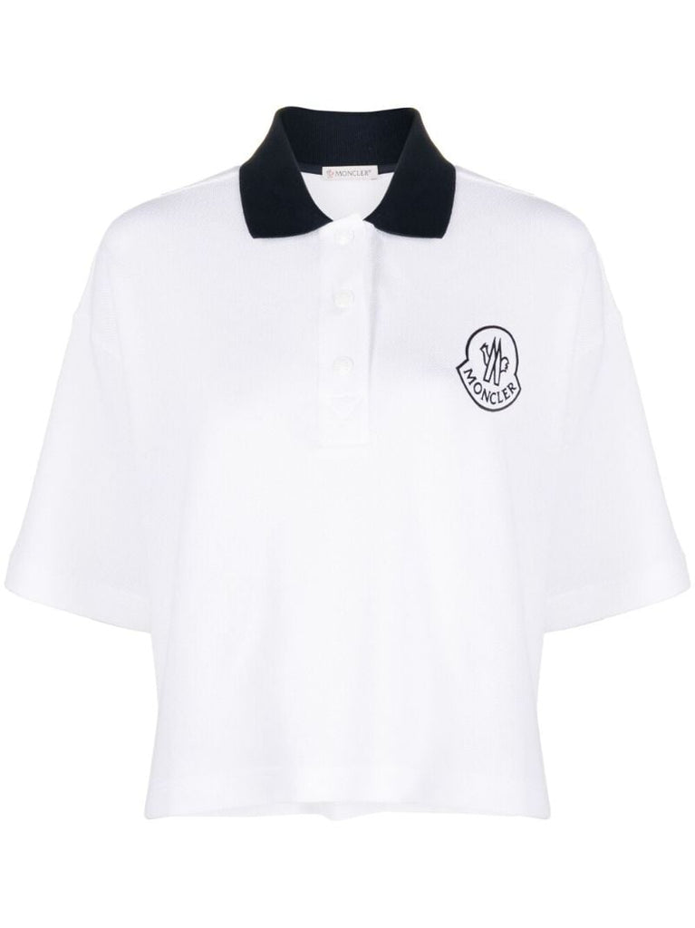 White Logo Print Polo Shirt