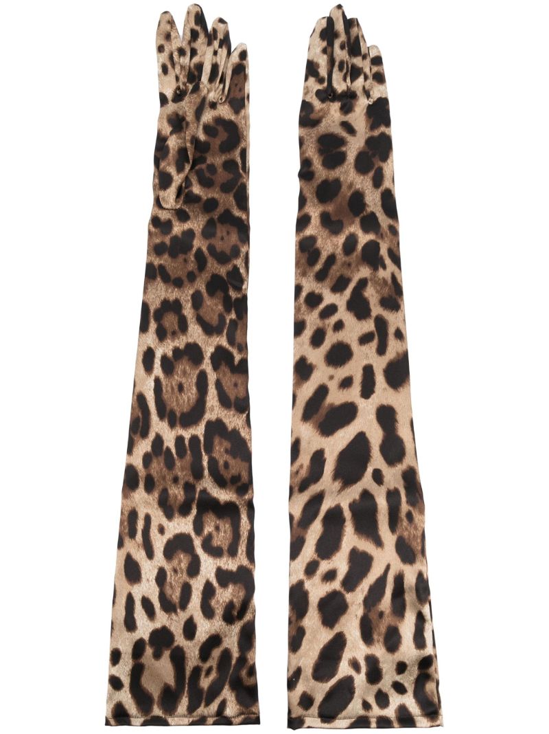 X Kim Kardashian Brown Leopard Print Long Gloves