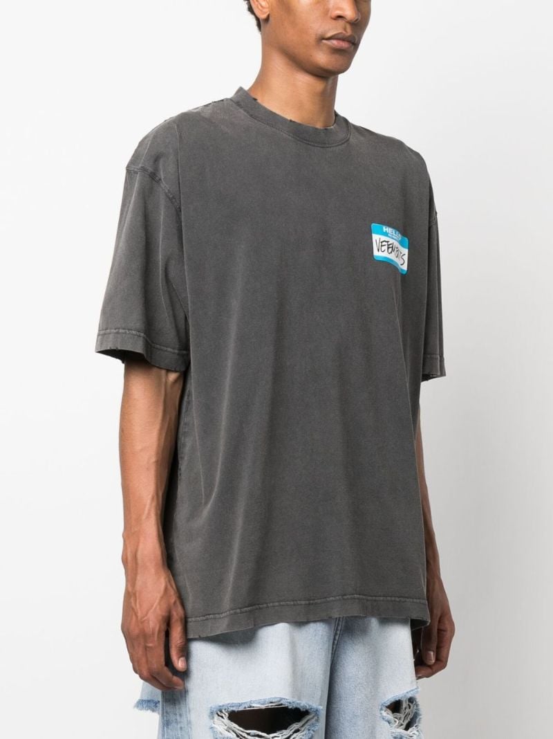 Black Cotton Nametag Print T-shirt