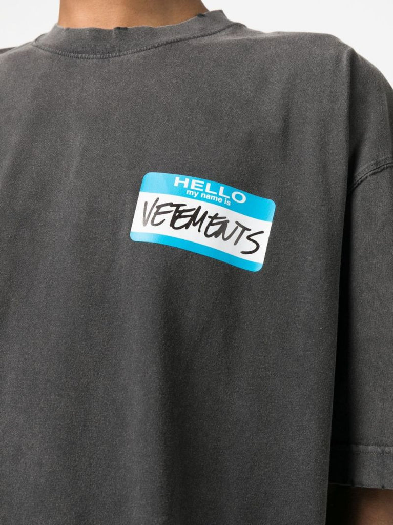 Black Cotton Nametag Print T-shirt