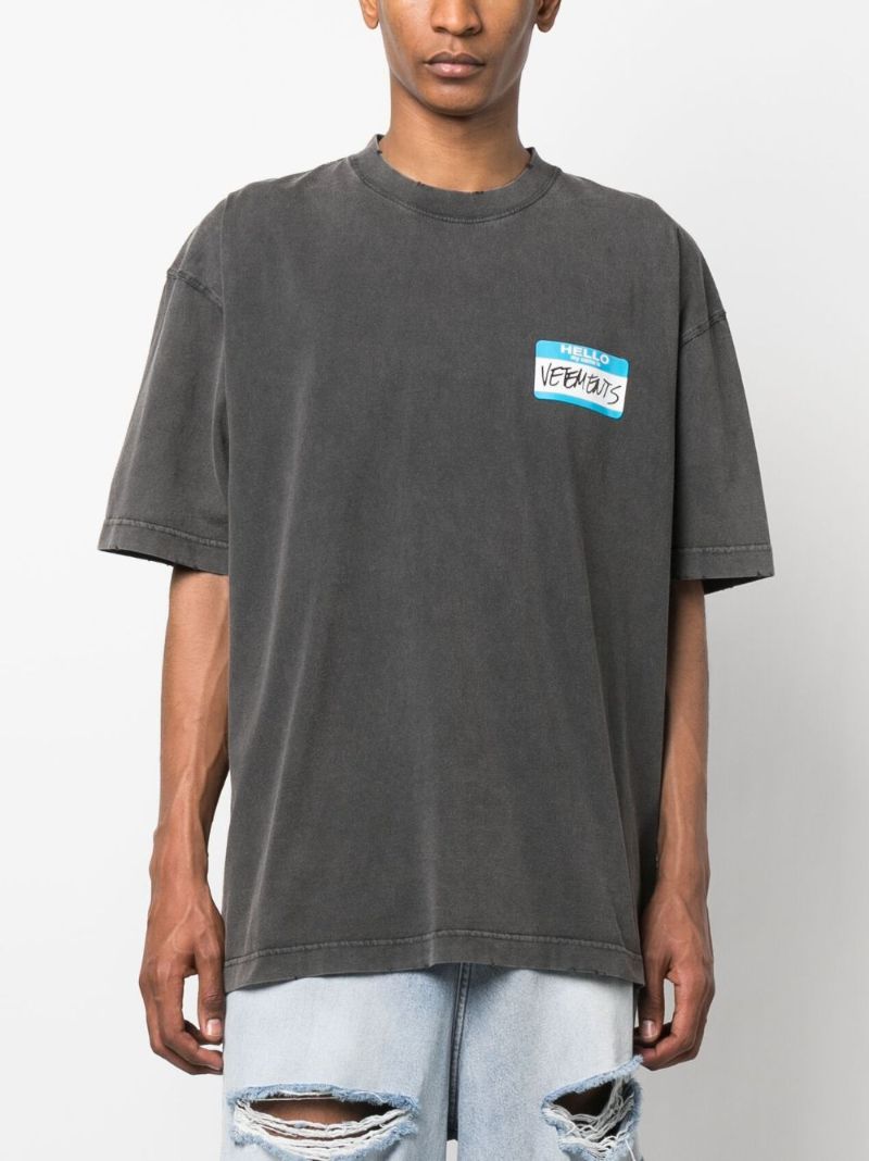 Black Cotton Nametag Print T-shirt