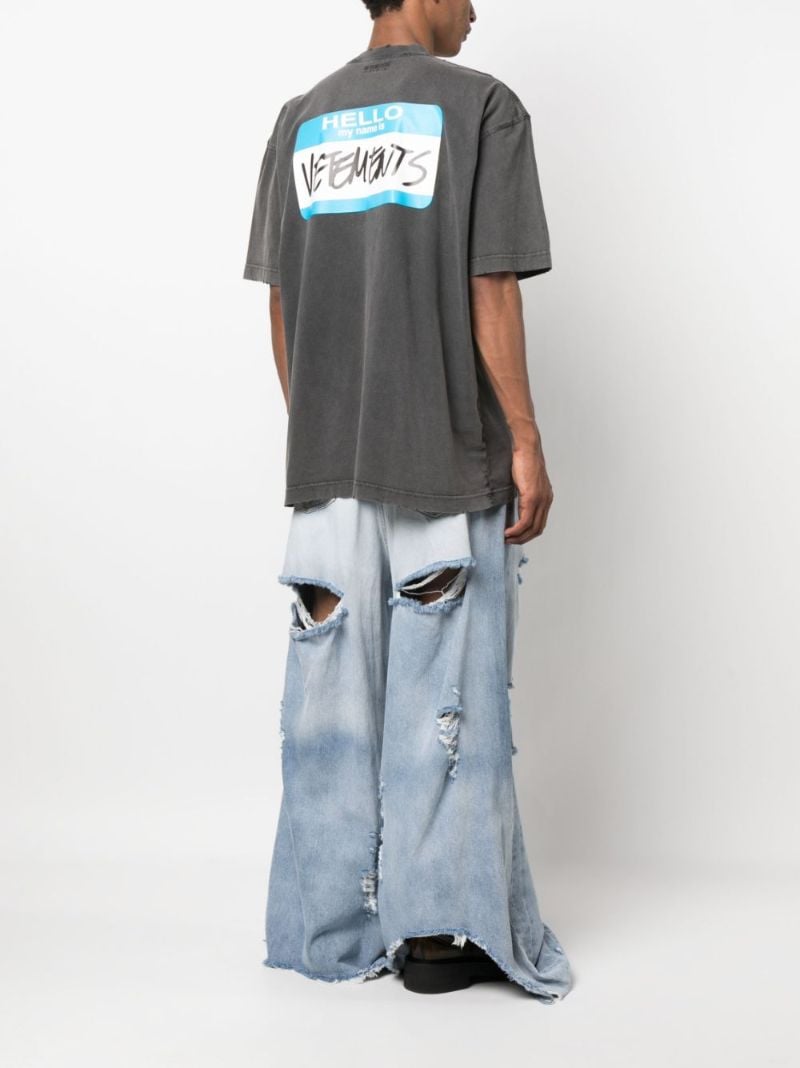 Black Cotton Nametag Print T-shirt