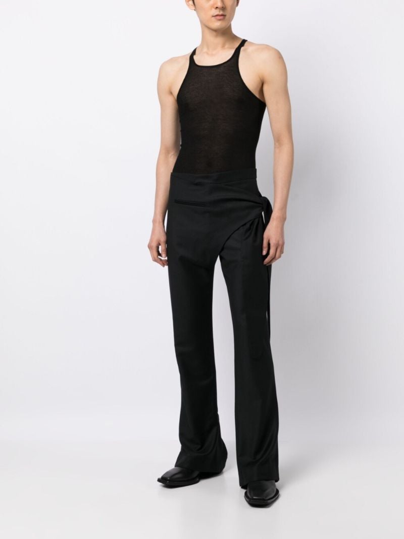 Black Tie Fastening Wool Trousers