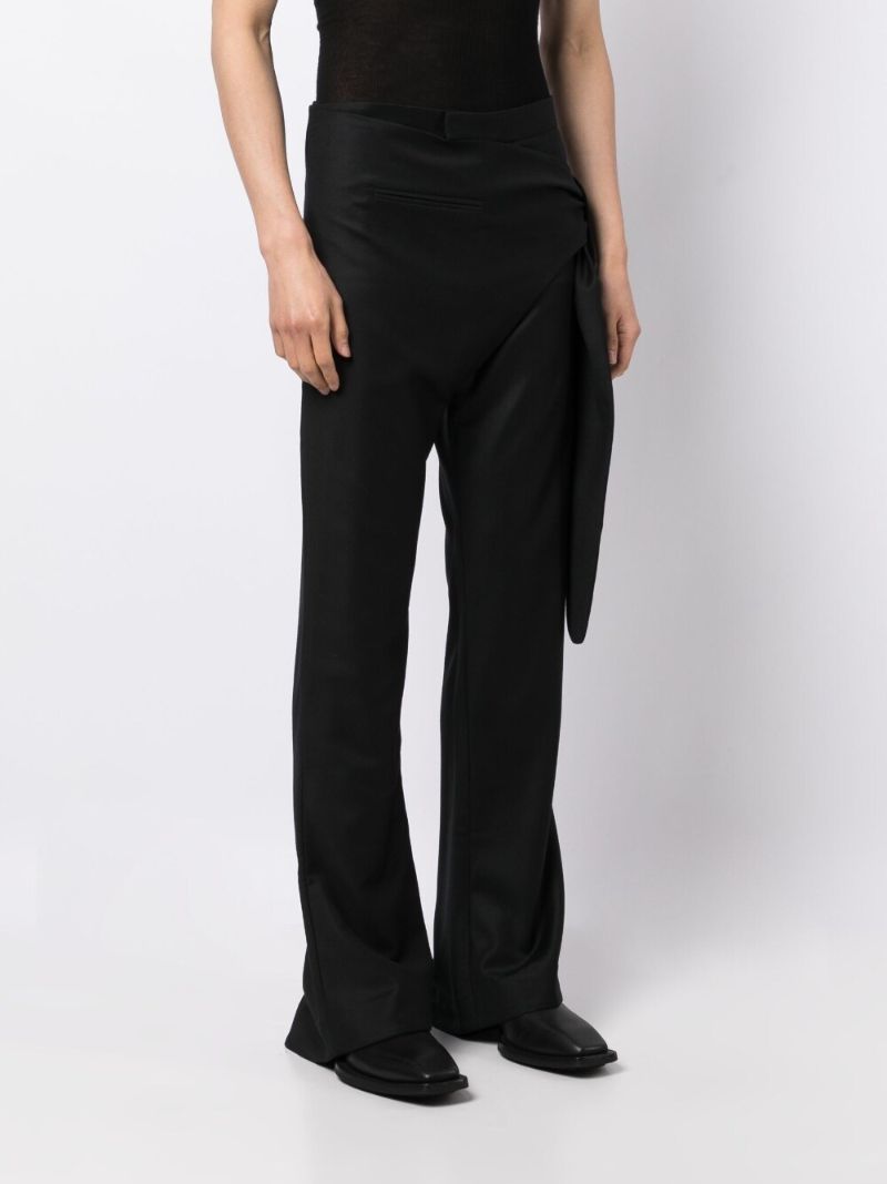 Black Tie Fastening Wool Trousers