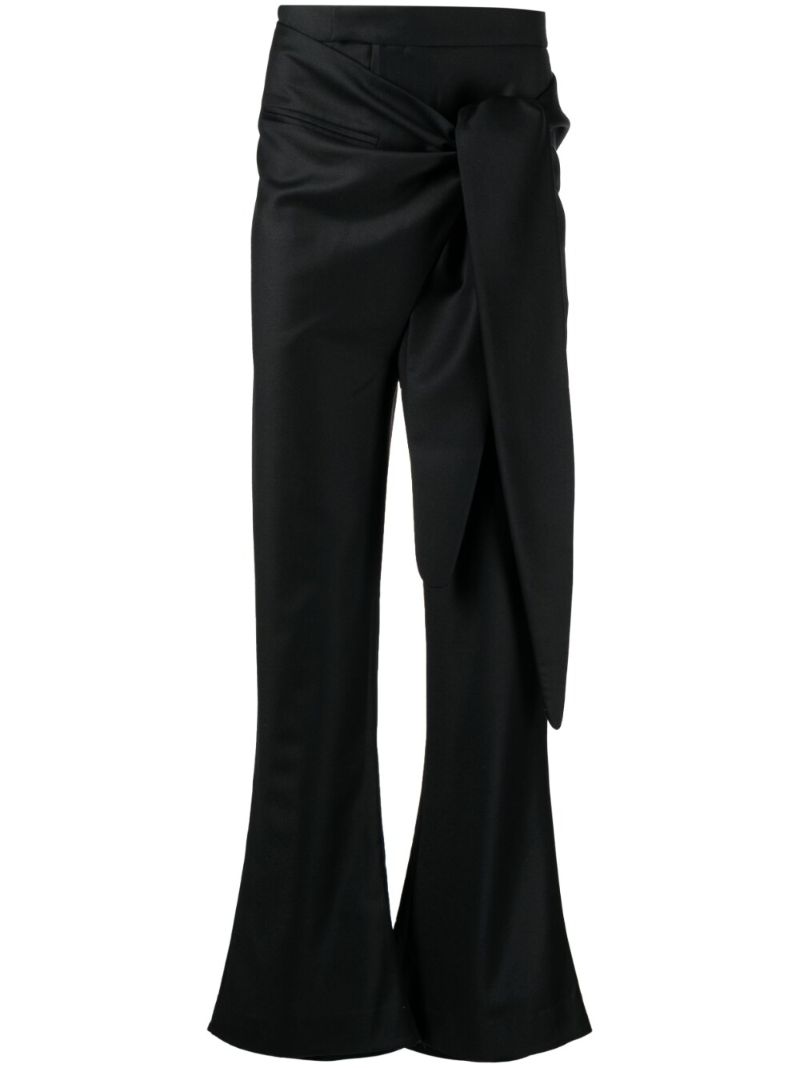 Black Tie Fastening Wool Trousers