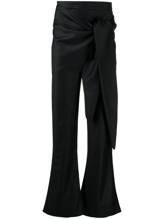 Black Tie Fastening Wool Trousers