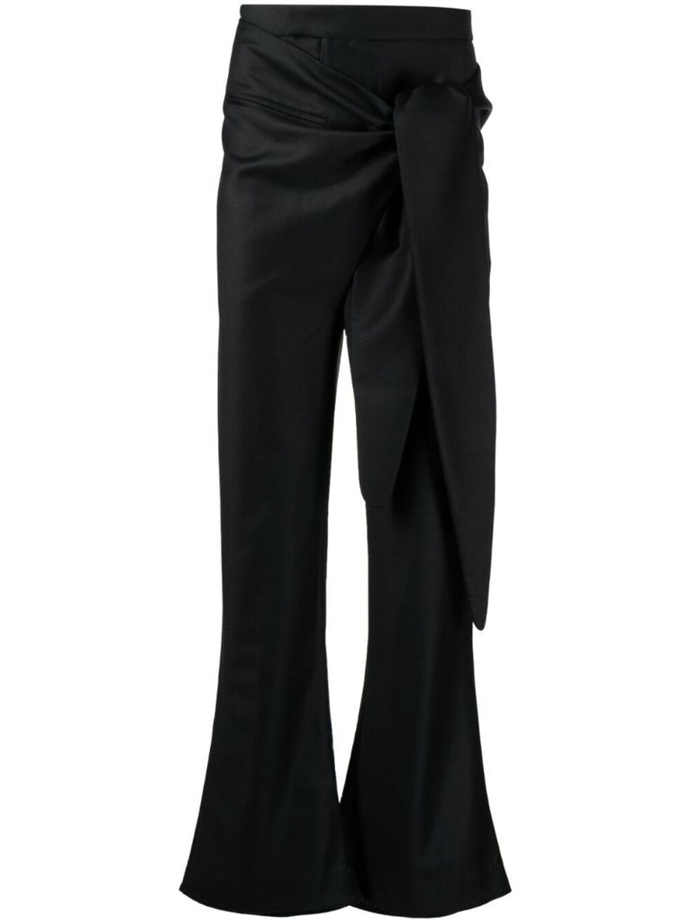 Black Tie Fastening Wool Trousers