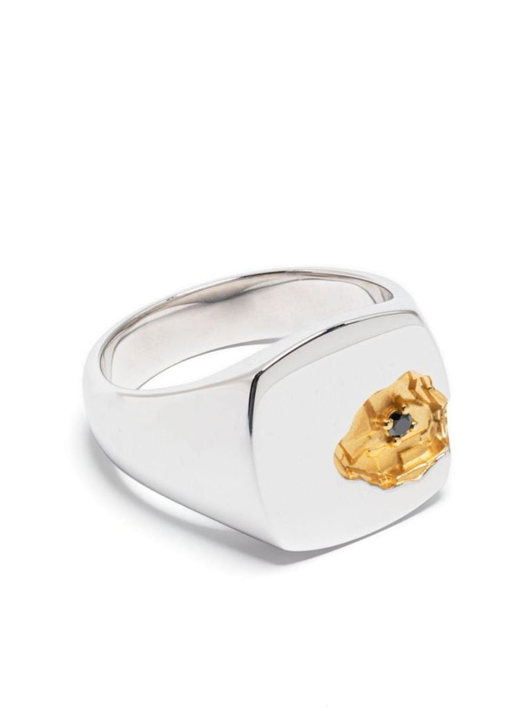 Sterling Silver Mined Black Diamond Signet Ring