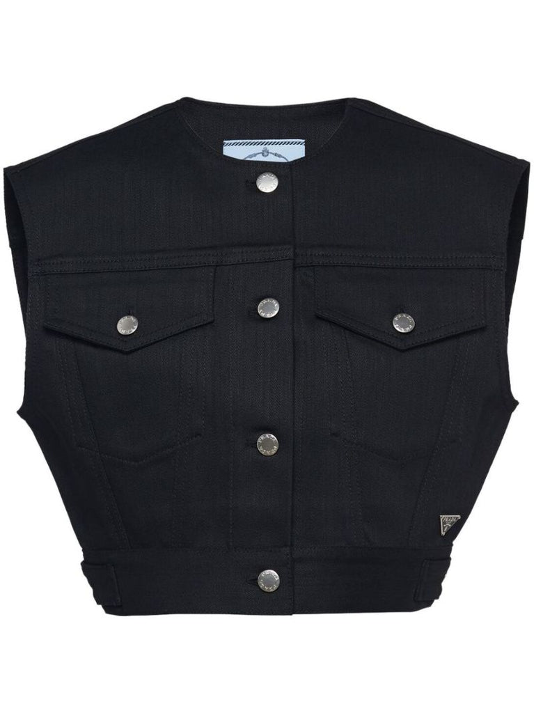 Black Sleeveless Cropped Jacket