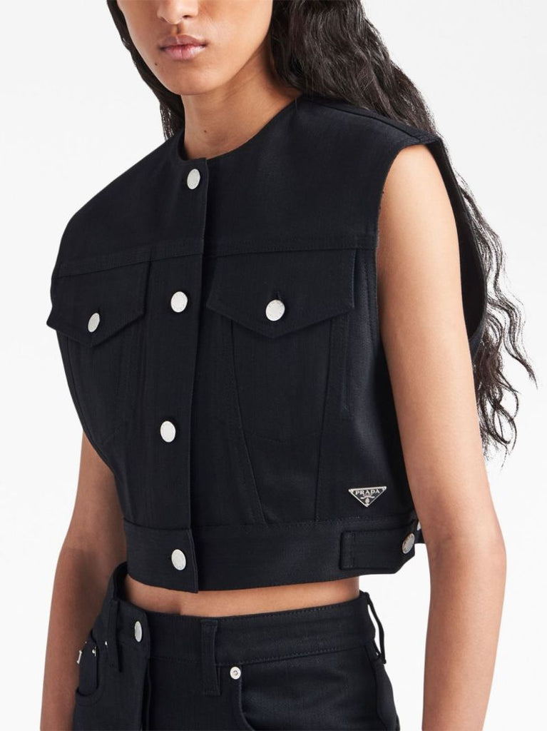 Black Sleeveless Cropped Jacket