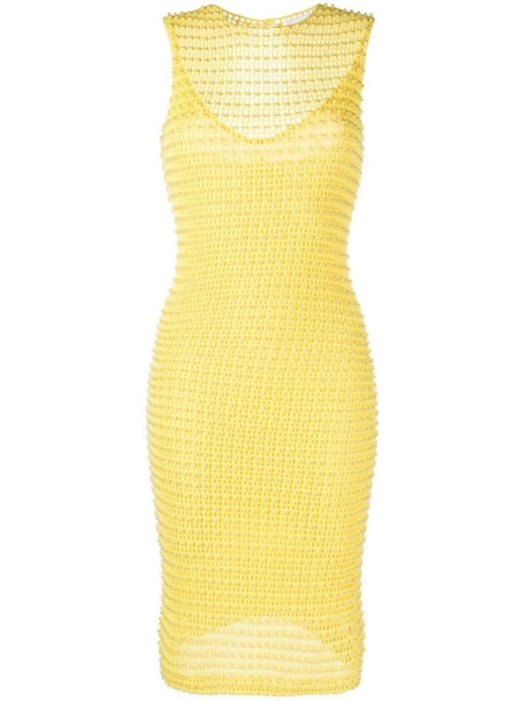Yellow Faux-pearl Knit Dress