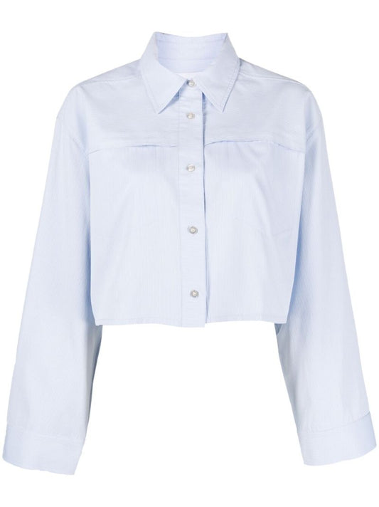 Blue Sana Striped Cropped Shirt