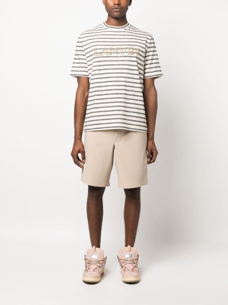 Grey Logo-embroidery Striped T-shirt