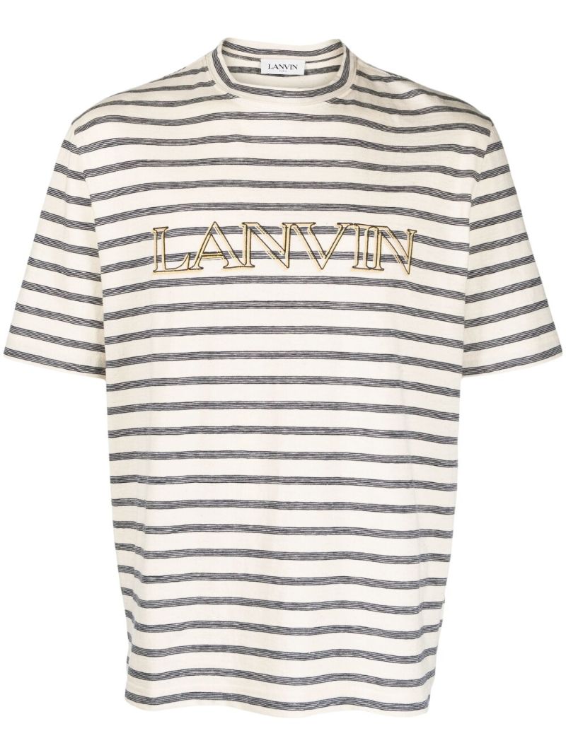 Grey Logo-embroidery Striped T-shirt