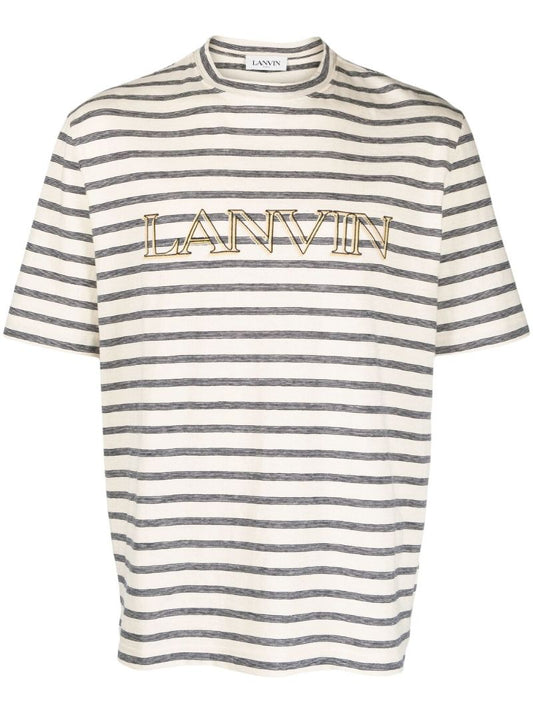 Grey Logo-embroidery Striped T-shirt