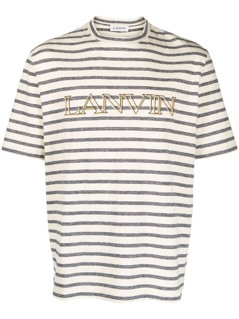 Grey Logo-embroidery Striped T-shirt