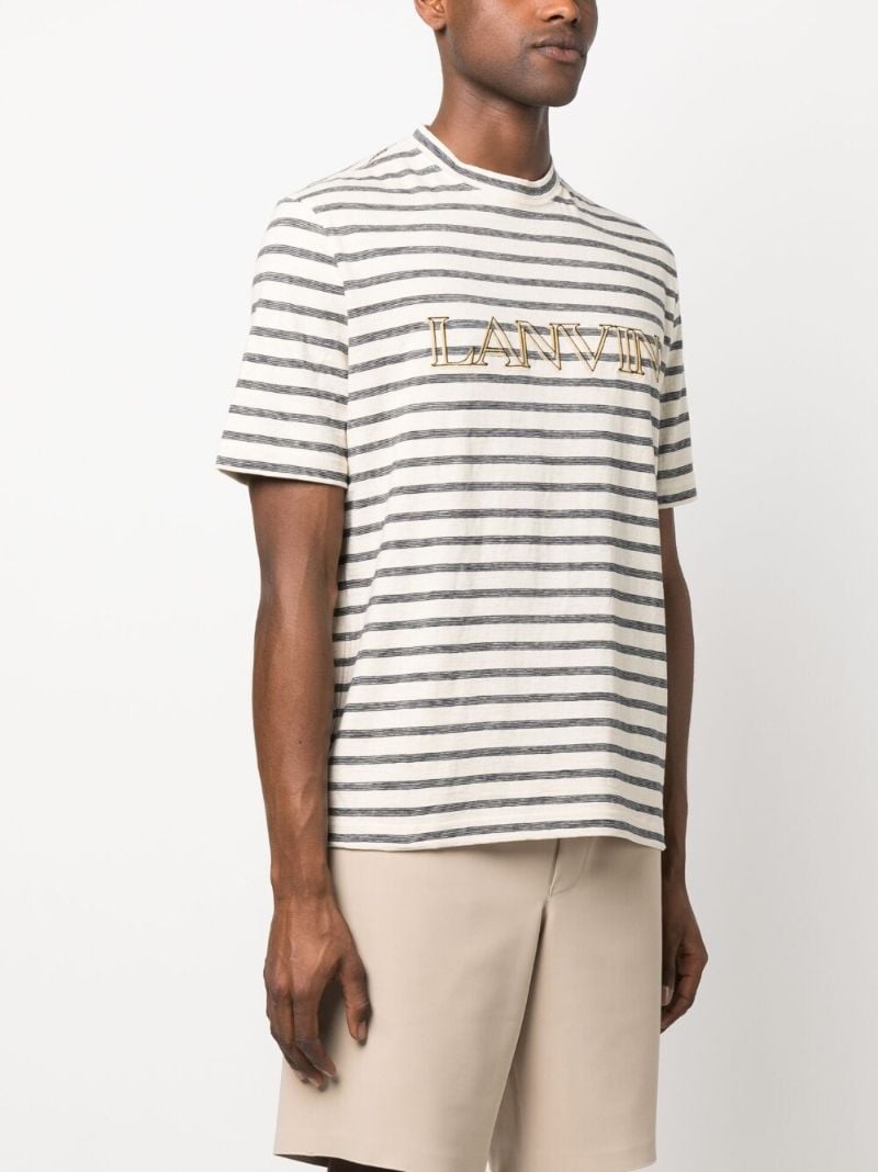 Grey Logo-embroidery Striped T-shirt