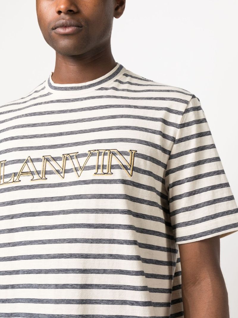 Grey Logo-embroidery Striped T-shirt