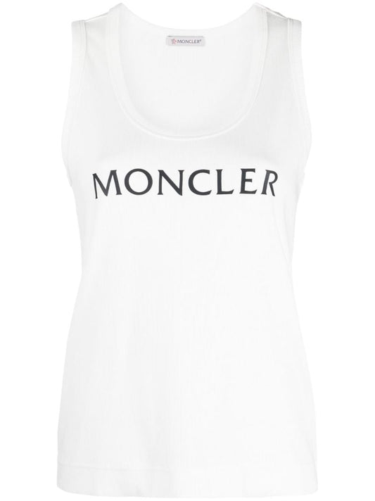 White Logo Print Tank Top