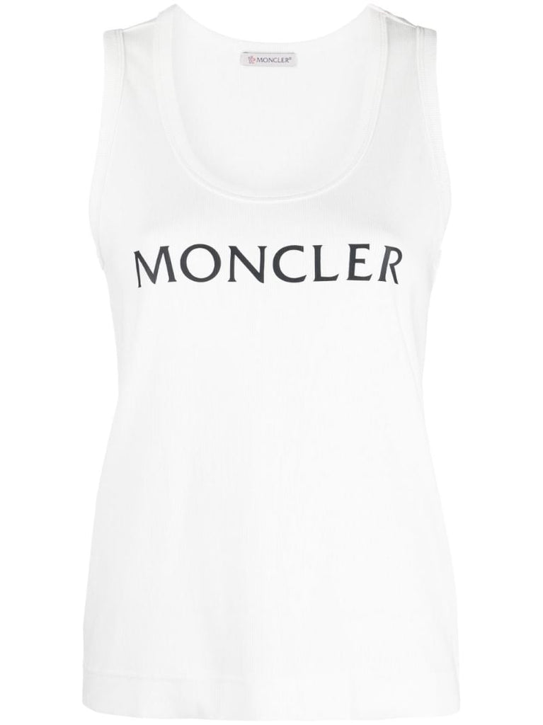 White Logo Print Tank Top