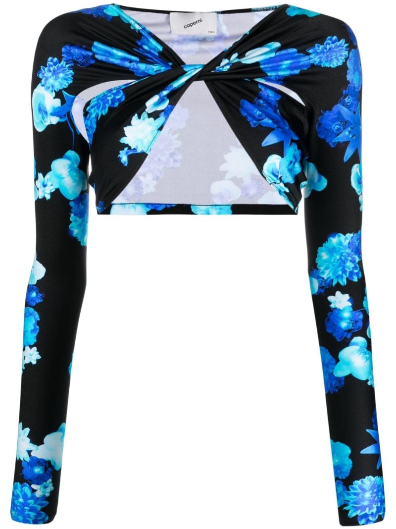 Black Floral Print Crop Top