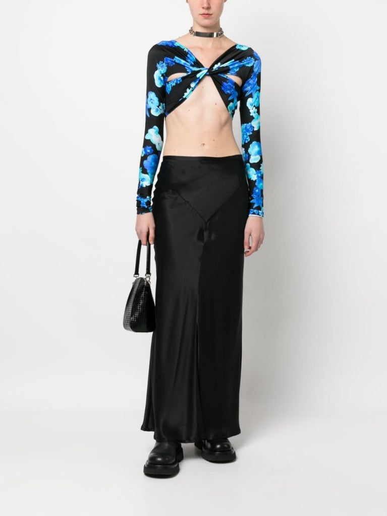 Black Floral Print Crop Top