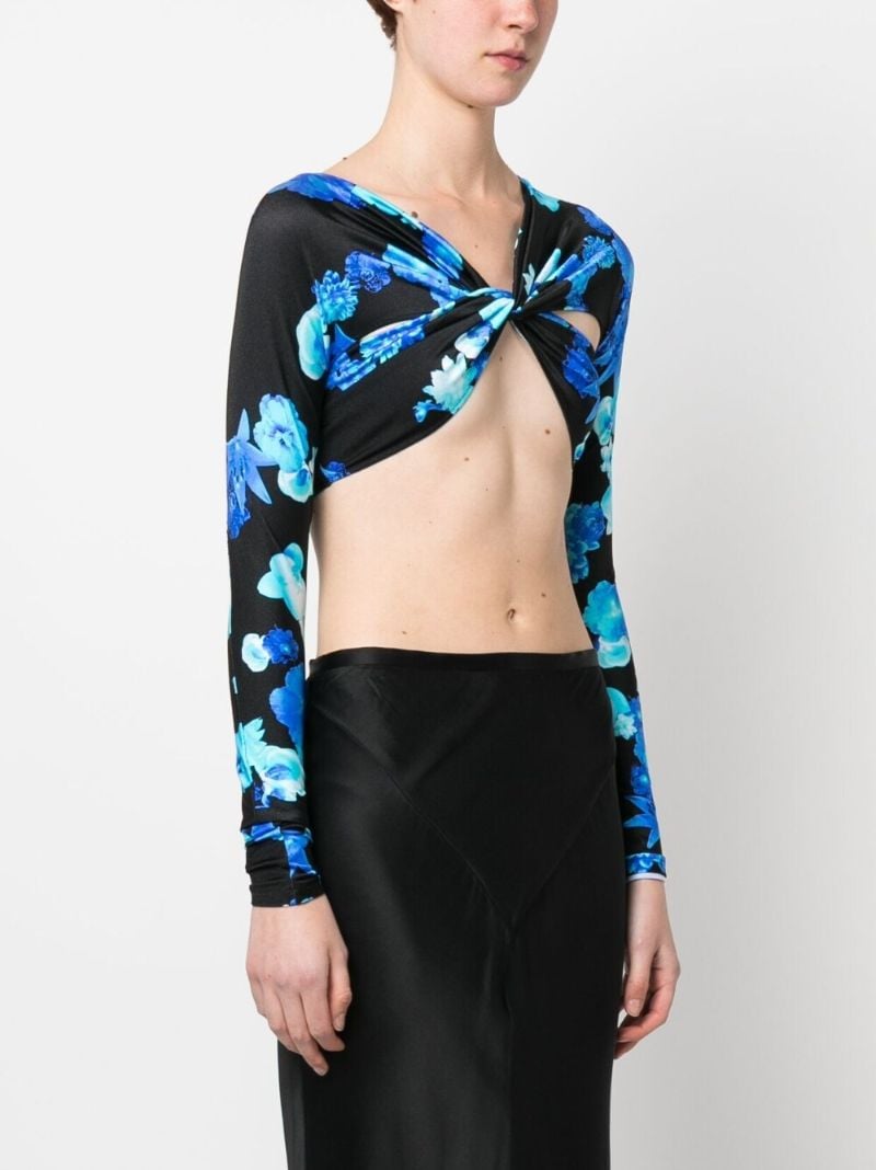 Black Floral Print Crop Top