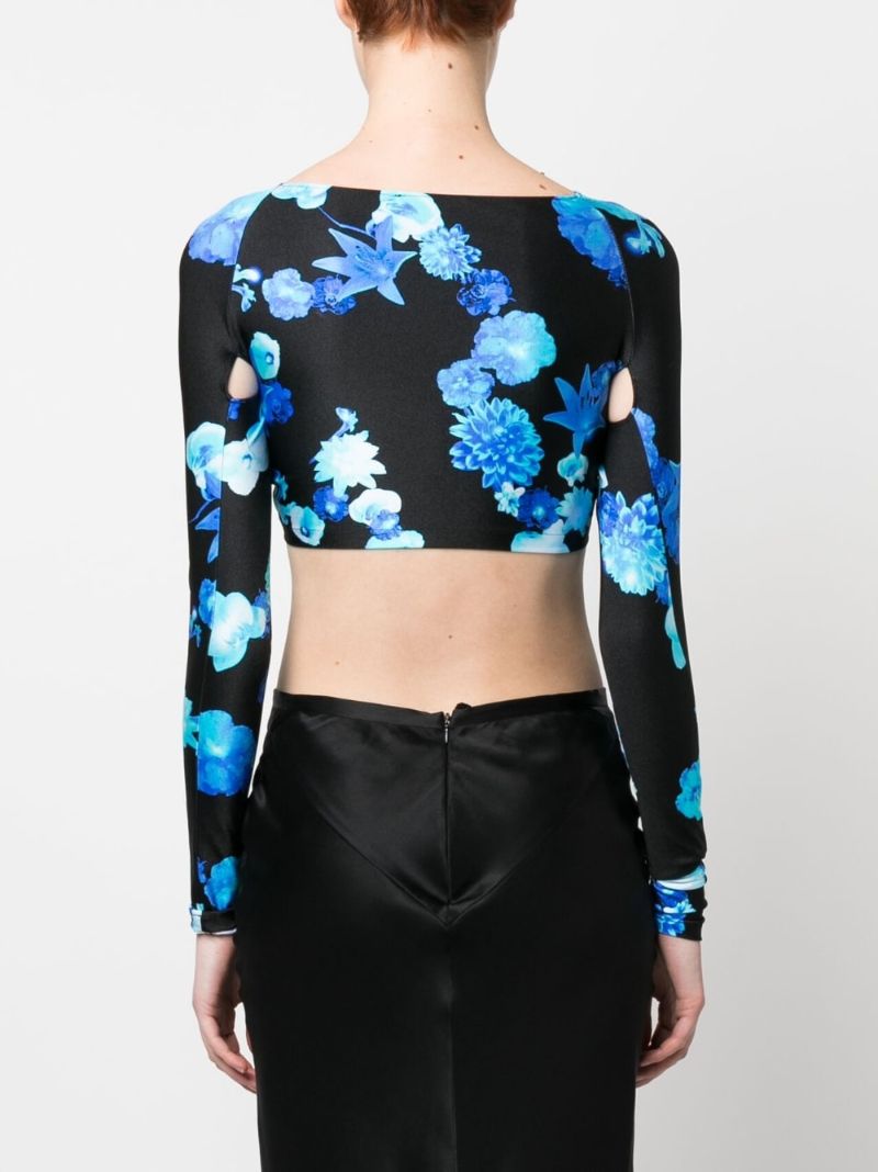 Black Floral Print Crop Top