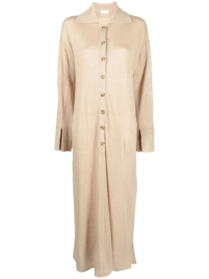 Neutral Linen Maxi Shirt Dress