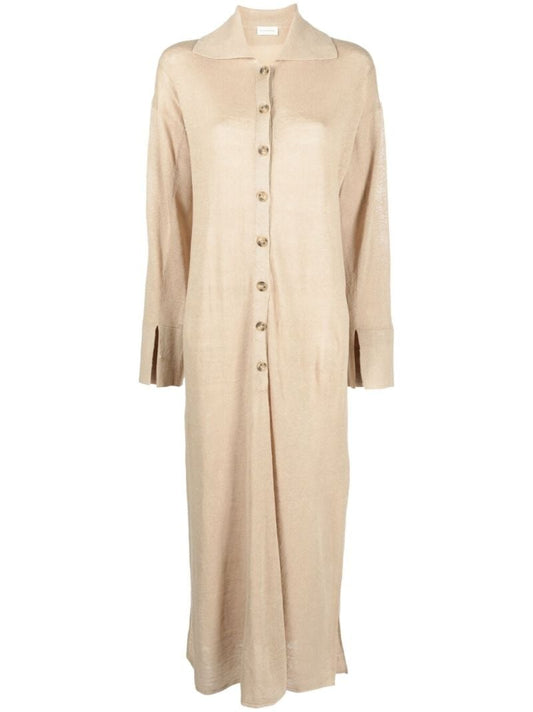 Neutral Linen Maxi Shirt Dress