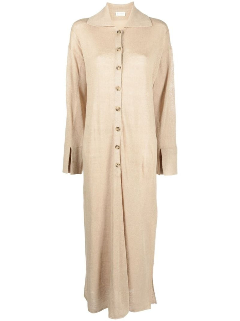 Neutral Linen Maxi Shirt Dress