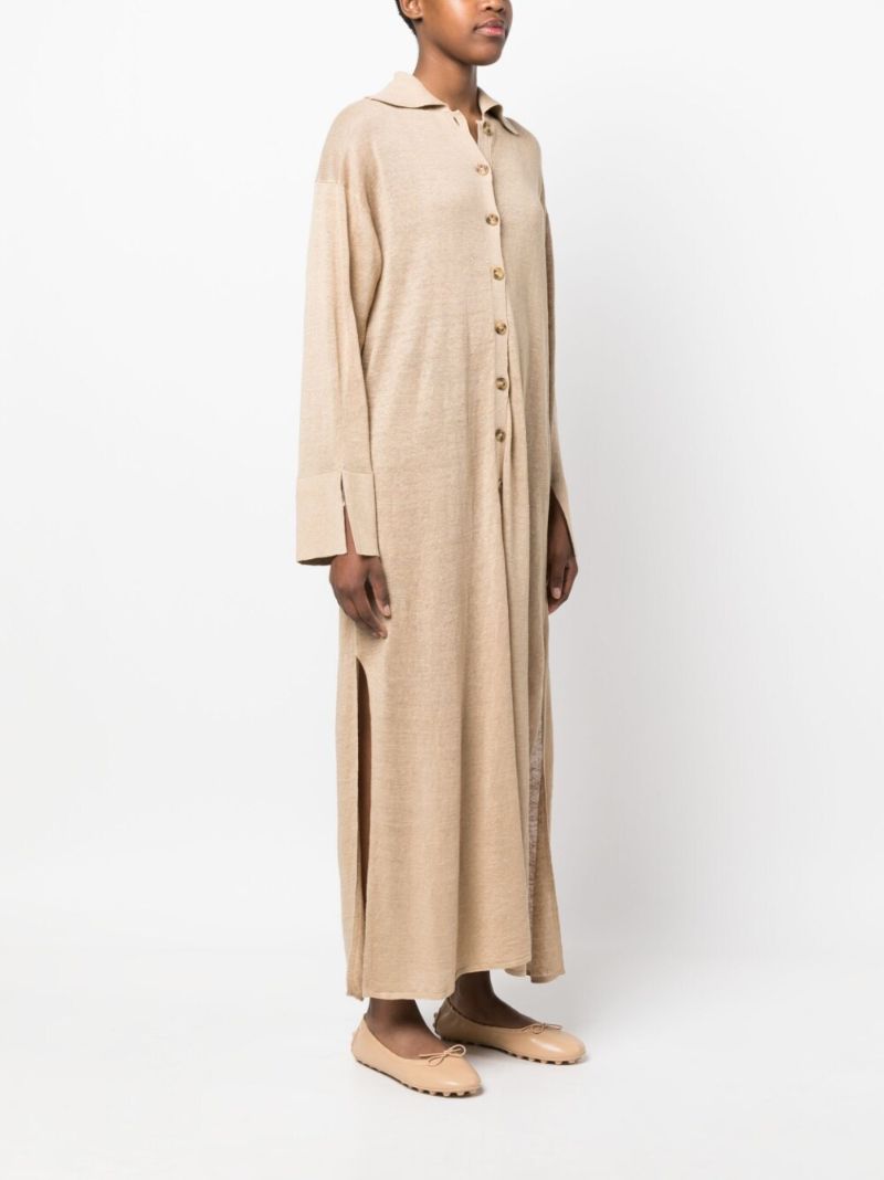 Neutral Linen Maxi Shirt Dress