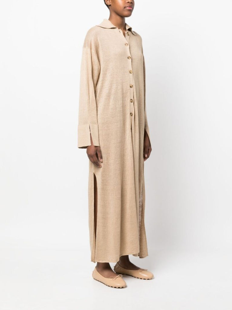 Neutral Linen Maxi Shirt Dress