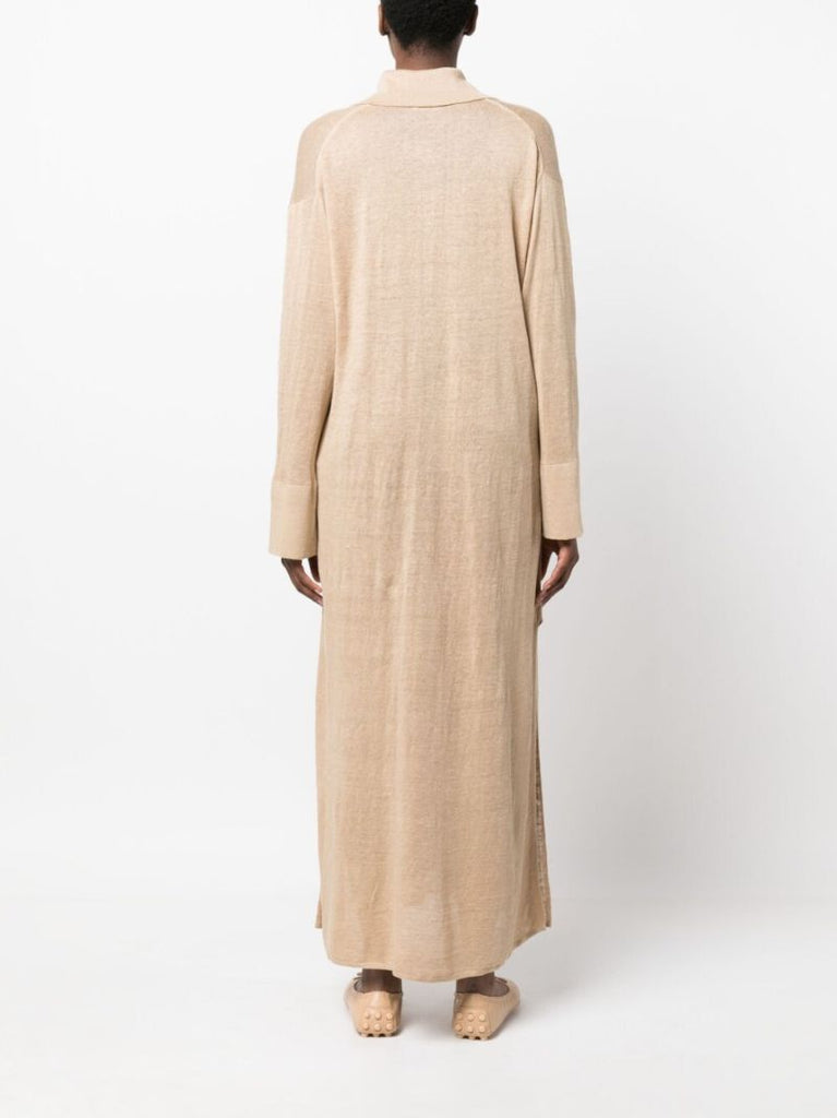 Neutral Linen Maxi Shirt Dress