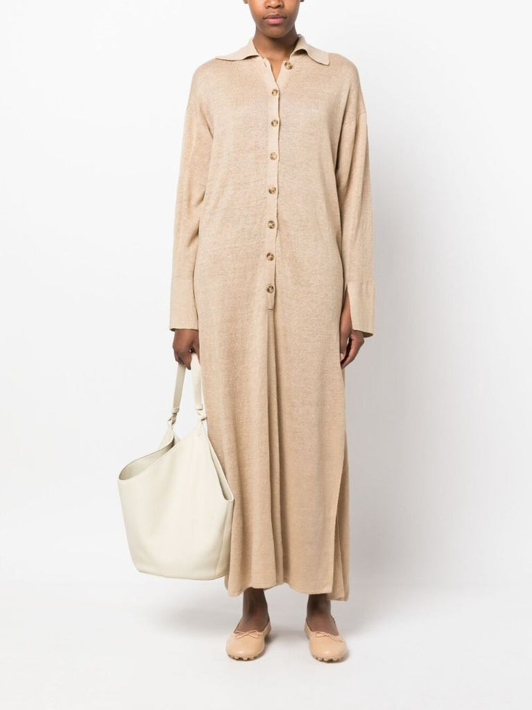 Neutral Linen Maxi Shirt Dress