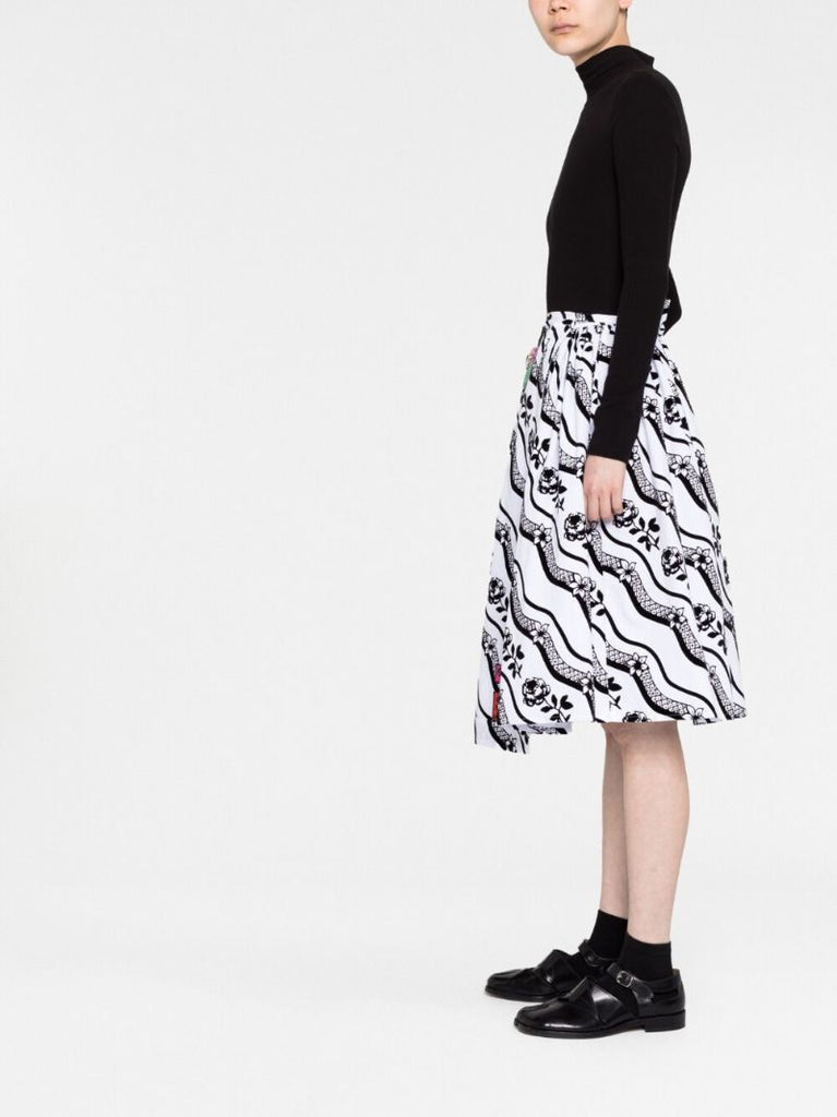 White Graphic Print Midi Dress