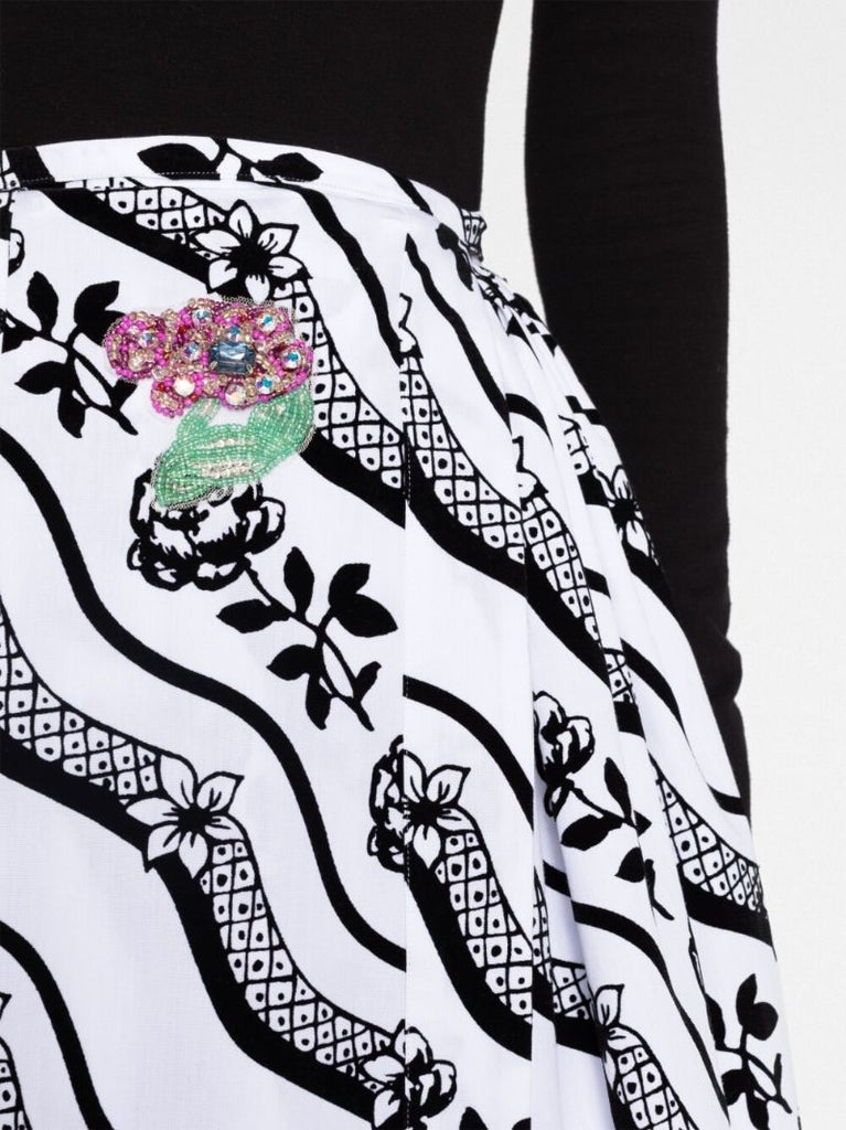 White Graphic Print Midi Dress
